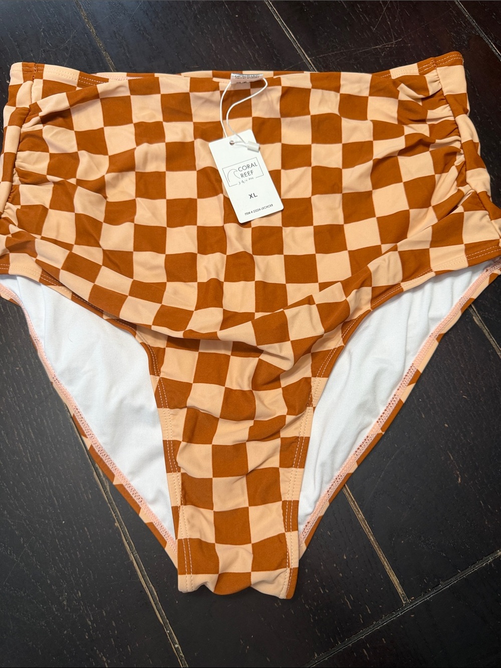 Coral Reef High Waist Checkerboard Bikini Bottoms - Rust & Cream